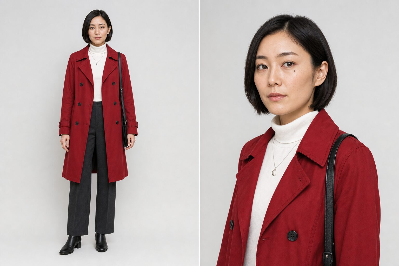 Google Flowキャラクターモデルサンプル赤い服口元にホクロの女性